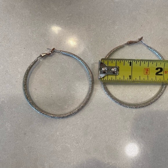 Silver Hoop Shimmer Earring’s 2” diameter Spring back closure - Picture 2 of 9